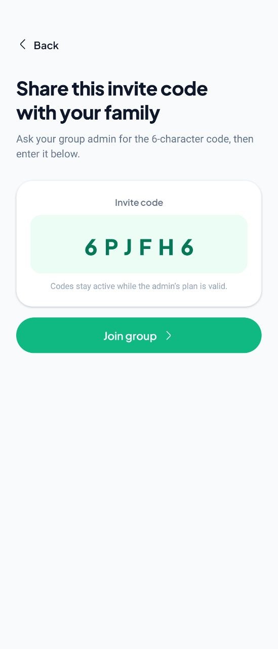 Invite code screen