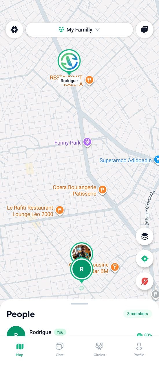 SeeMe+ live map with family members